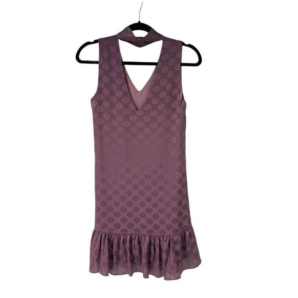 RW & Co. Mauve Purple V Neck Attached Choker Ruffled Hem Dress XS Womens